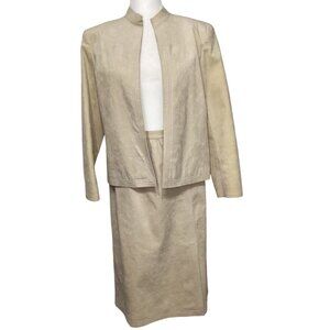 Vintage Ultrasuede Brand‎ Fabric Beige Skirt & Blazer Jacket Set Women's Size 14